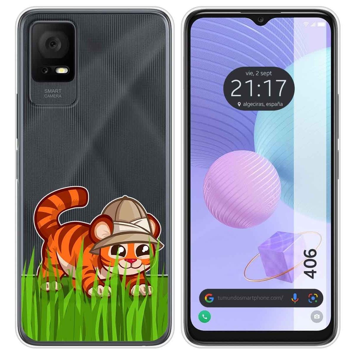 Funda Silicona Transparente para TCL 406 diseño Tigre Dibujos