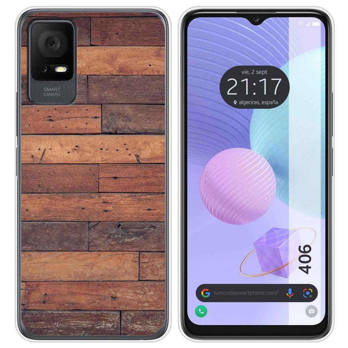 Funda Silicona para TCL 406 diseño Madera 03 Dibujos