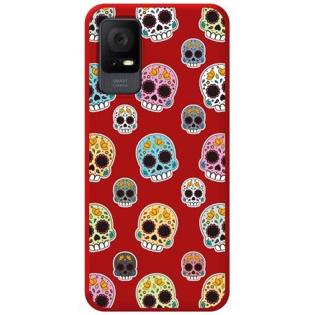 Funda Silicona Líquida Roja para TCL 406 diseño Catrina Dibujos