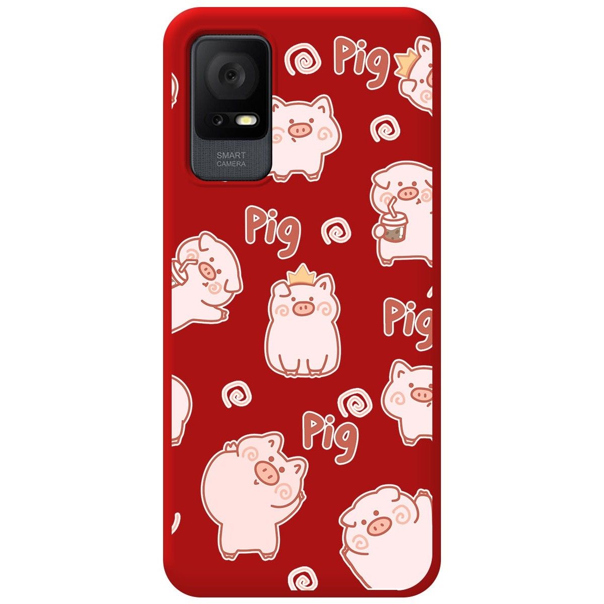 Funda Silicona Líquida Roja para TCL 406 diseño Cerdos Dibujos