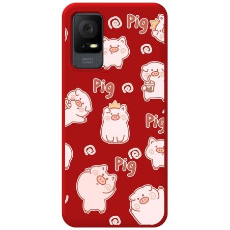 Funda Silicona Líquida Roja para TCL 406 diseño Cerdos Dibujos