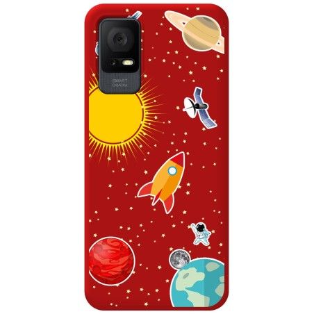 Funda Silicona Líquida Roja para TCL 406 diseño Espacio Dibujos