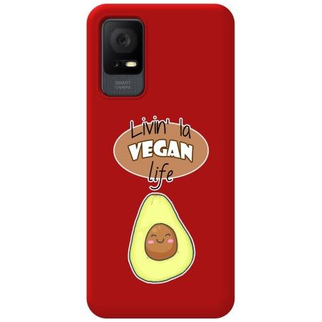 Funda Silicona Líquida Roja para TCL 406 diseño Vegan Life Dibujos