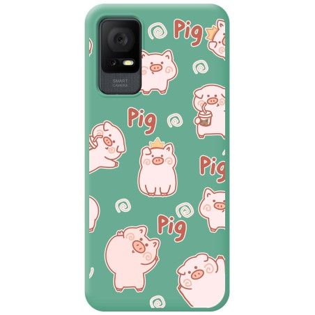 Funda Silicona Líquida Verde para TCL 406 diseño Cerdos Dibujos