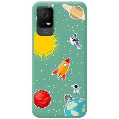 Funda Silicona Líquida Verde para TCL 406 diseño Espacio Dibujos