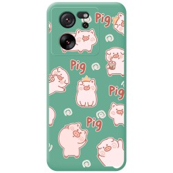 Funda Silicona Líquida Verde para Xiaomi 13T / 13T Pro 5G diseño Cerdos Dibujos