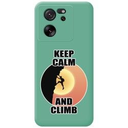 Funda Silicona Líquida Verde para Xiaomi 13T / 13T Pro 5G diseño Hombre Escalada Dibujos