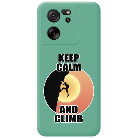 Funda Silicona Líquida Verde para Xiaomi 13T / 13T Pro 5G diseño Hombre Escalada Dibujos