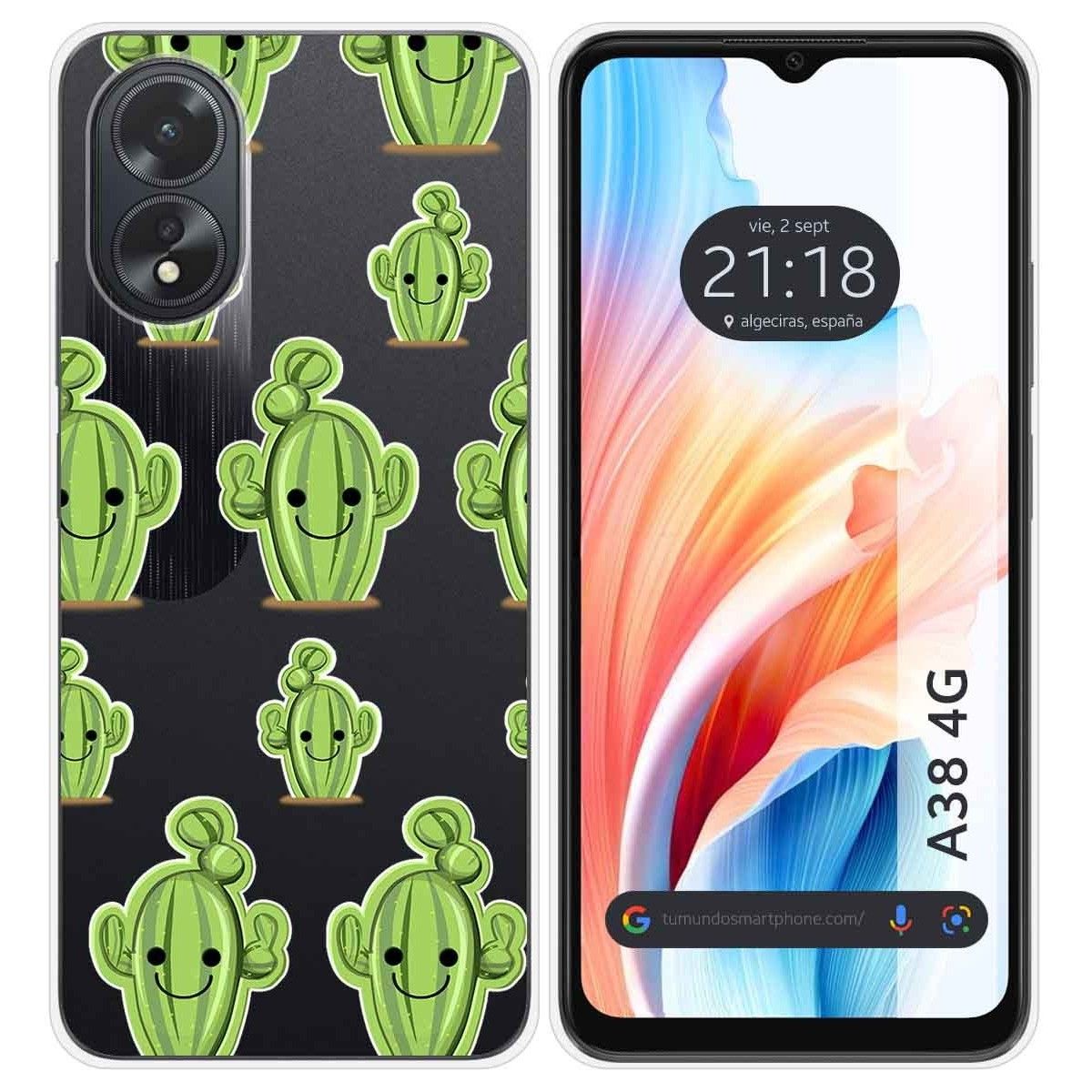 Funda Silicona Transparente para Oppo A38 4G diseño Cactus Dibujos