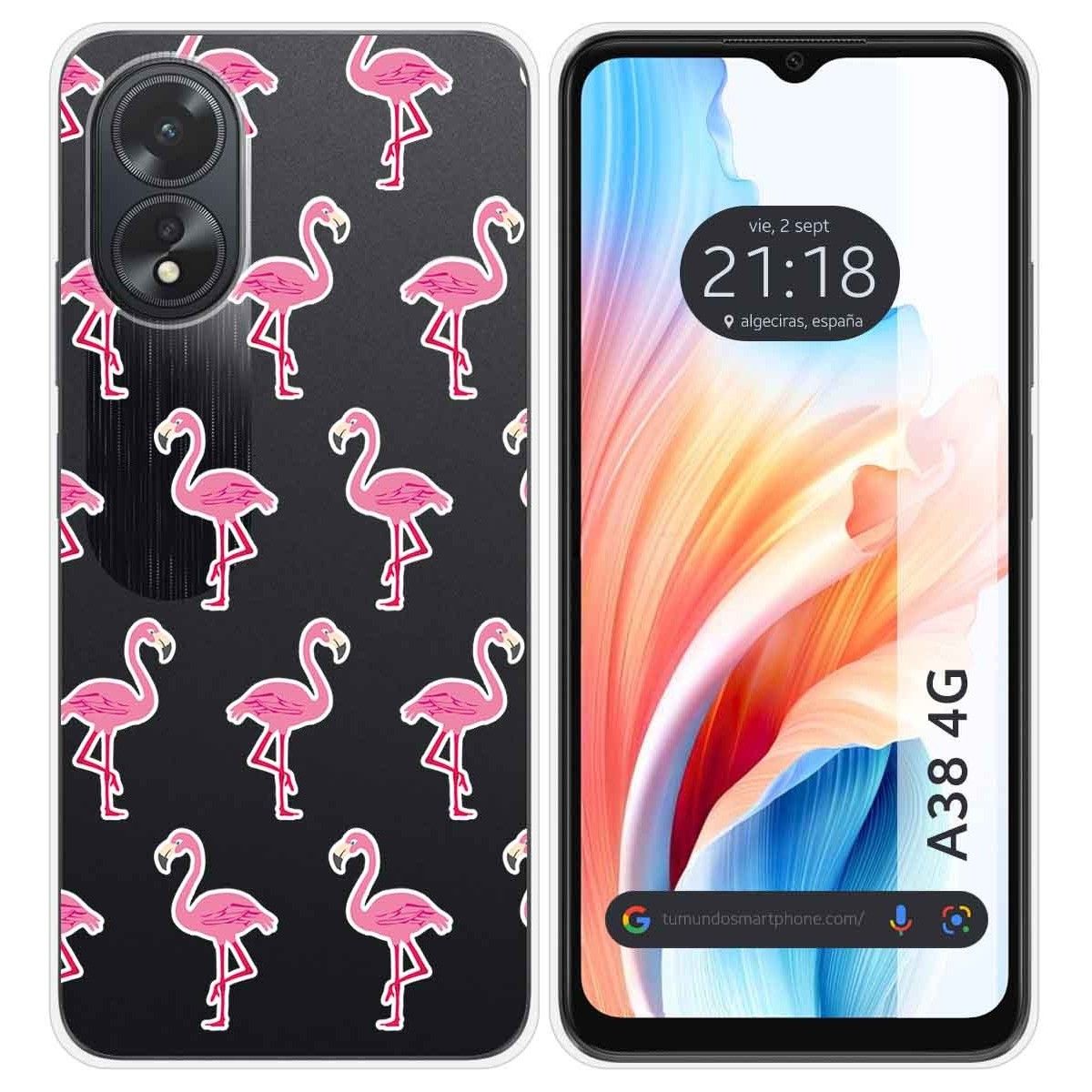 Funda Silicona Transparente para Oppo A38 4G diseño Flamenco Dibujos