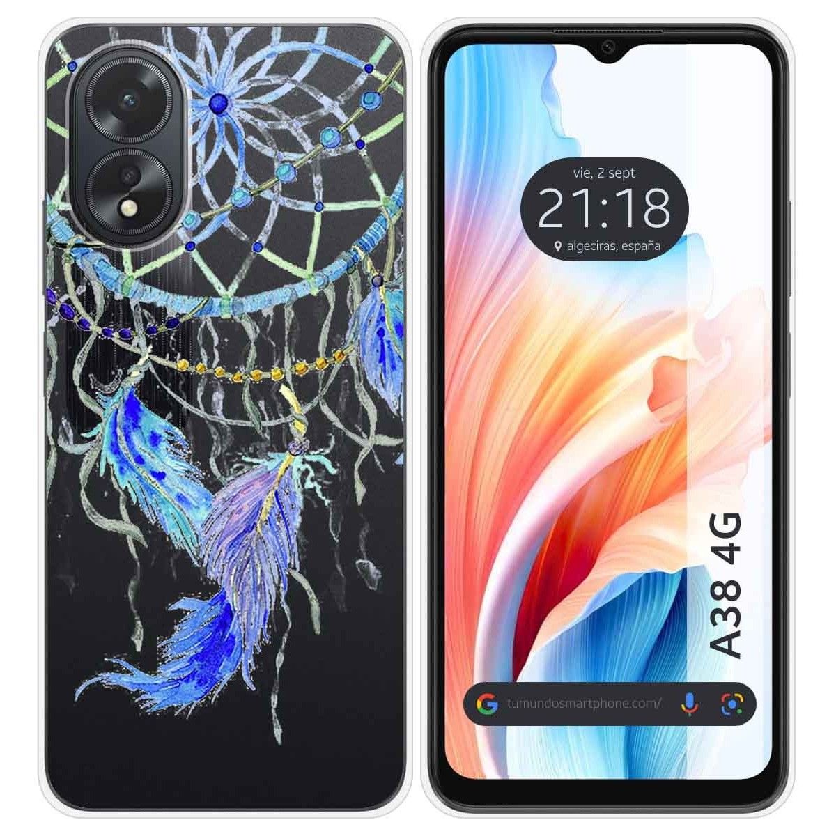 Funda Silicona Transparente para Oppo A38 4G diseño Plumas Dibujos