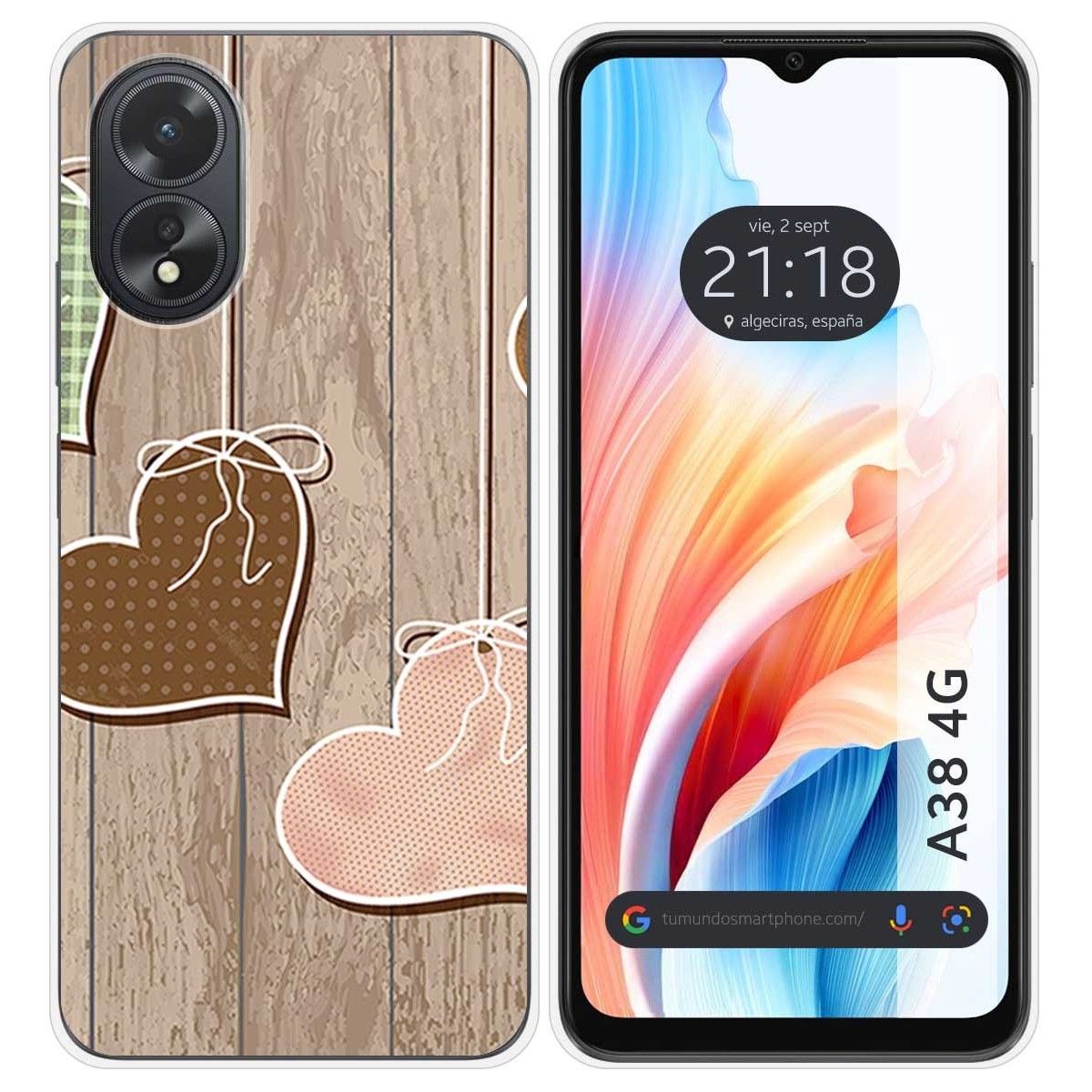 Funda Silicona para Oppo A38 4G diseño Corazones Madera Dibujos