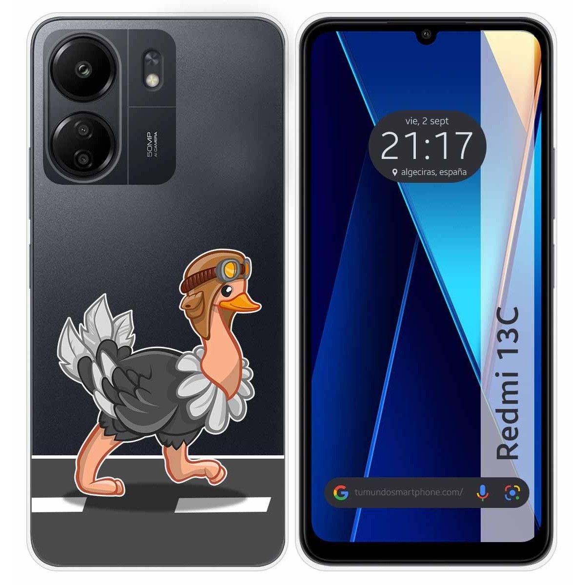 Funda Silicona Transparente para Xiaomi Redmi 13C diseño Avestruz Dibujos