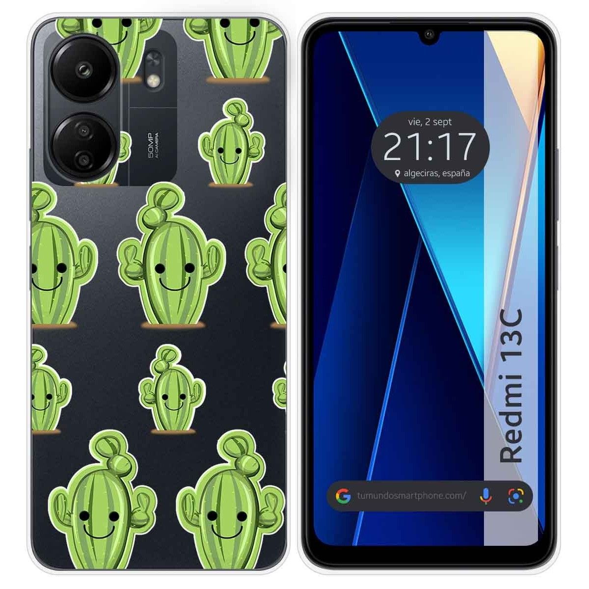 Funda Silicona Transparente para Xiaomi Redmi 13C diseño Cactus Dibujos