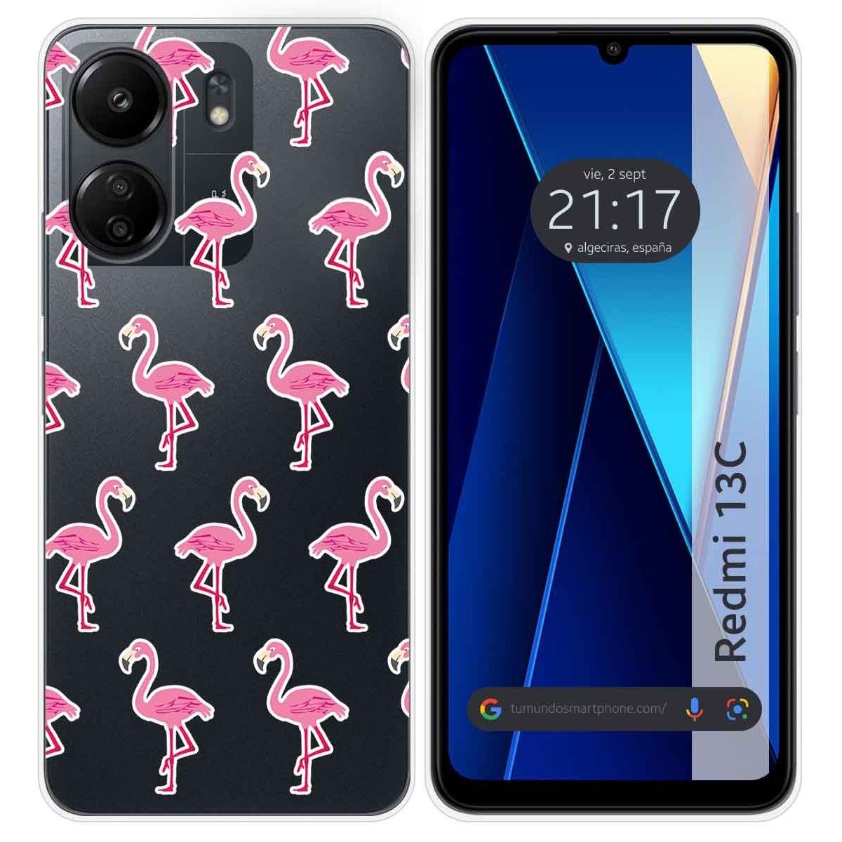 Funda Silicona Transparente para Xiaomi Redmi 13C diseño Flamenco Dibujos