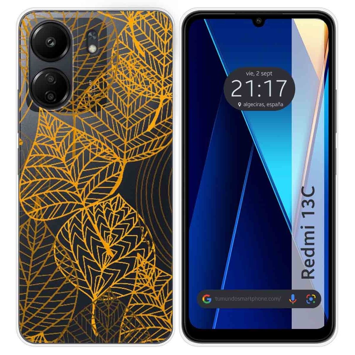 Funda Silicona Transparente para Xiaomi Redmi 13C diseño Hojas Dibujos