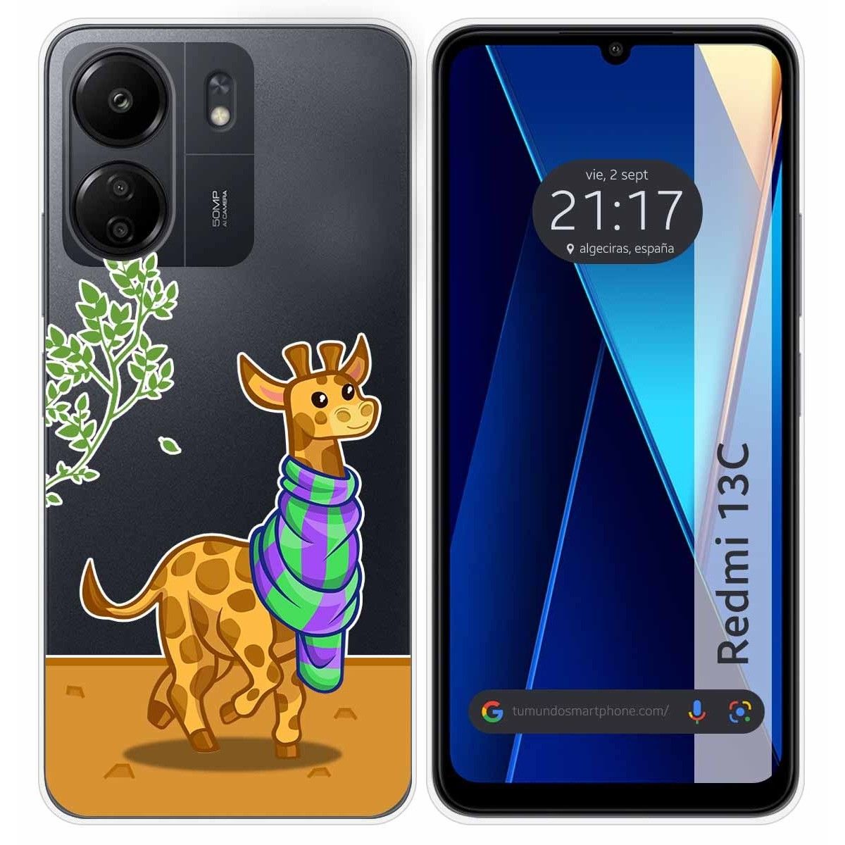 Funda Silicona Transparente para Xiaomi Redmi 13C diseño Jirafa Dibujos