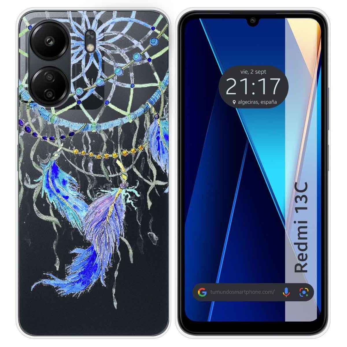 Funda Silicona Transparente para Xiaomi Redmi 13C diseño Plumas Dibujos