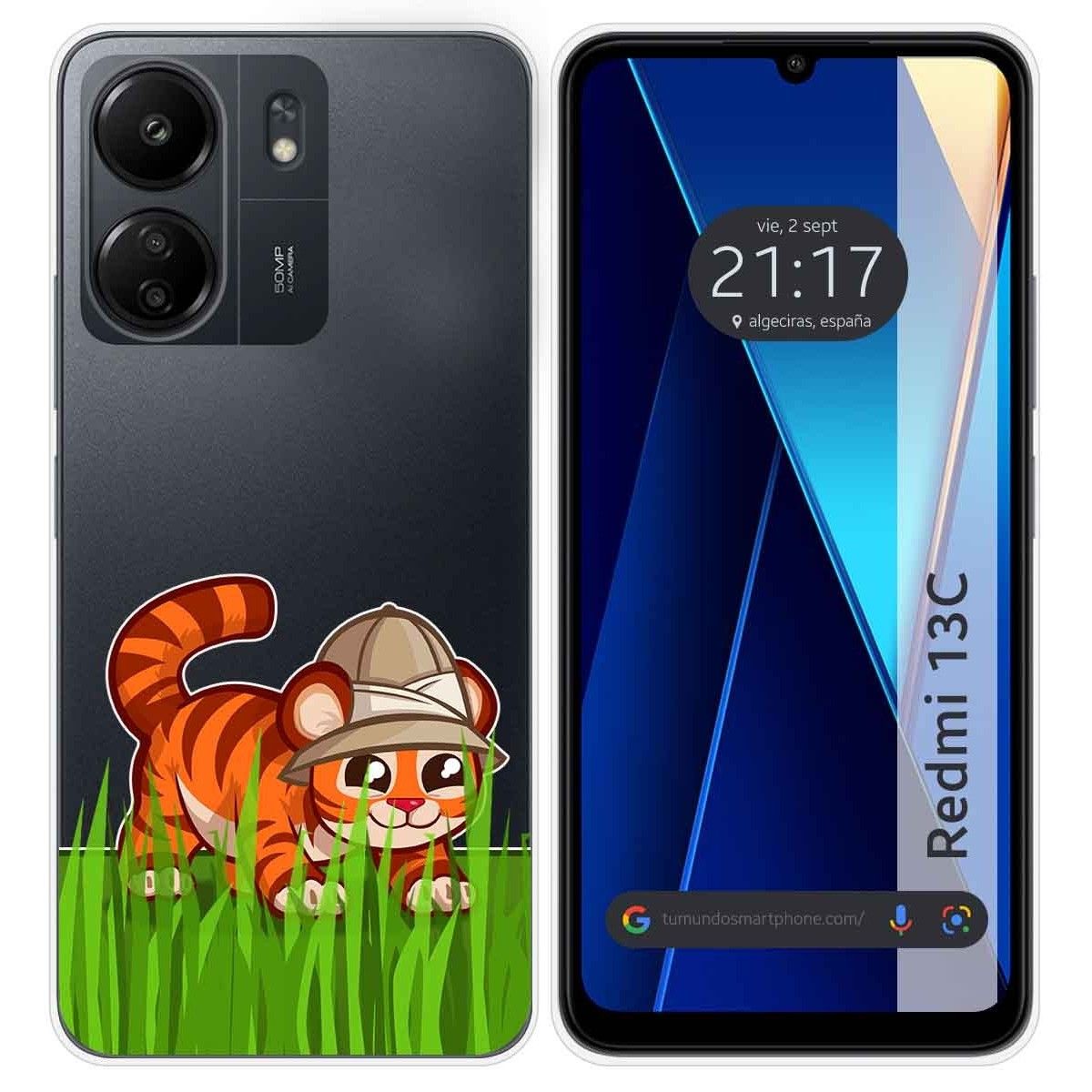 Funda Silicona Transparente para Xiaomi Redmi 13C diseño Tigre Dibujos