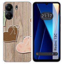 Funda Silicona para Xiaomi Redmi 13C diseño Corazones Madera Dibujos