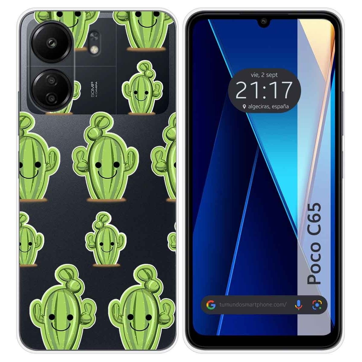 Funda Silicona Transparente para Xiaomi Poco C65 diseño Cactus Dibujos