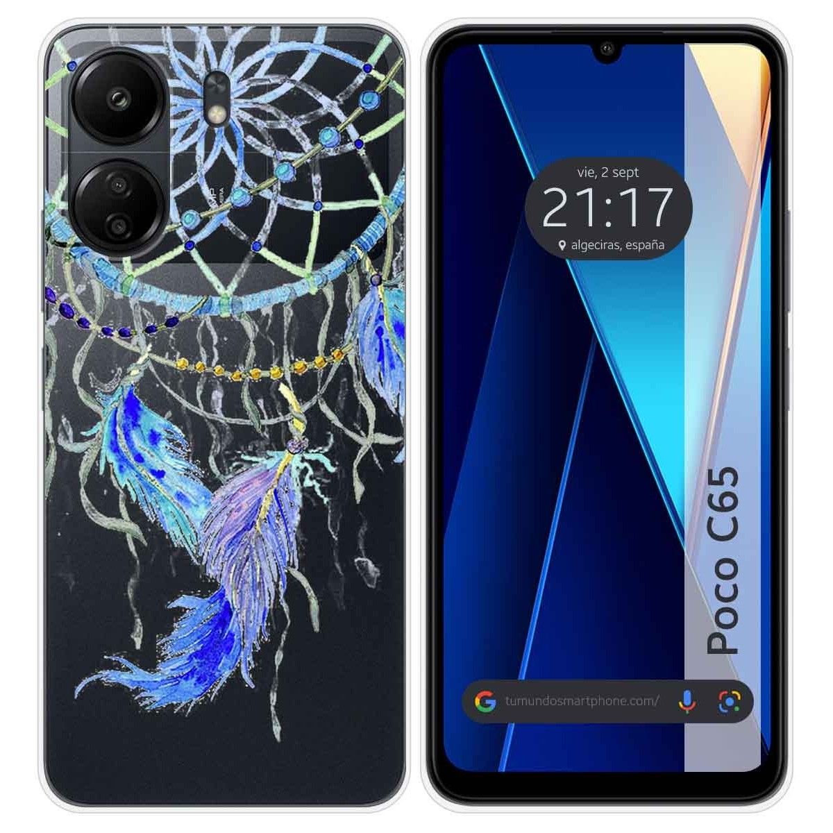 Funda Silicona Transparente para Xiaomi Poco C65 diseño Plumas Dibujos