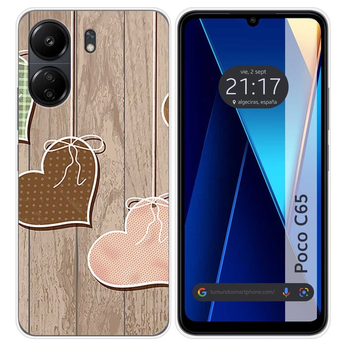 Funda Silicona para Xiaomi Poco C65 diseño Corazones Madera Dibujos
