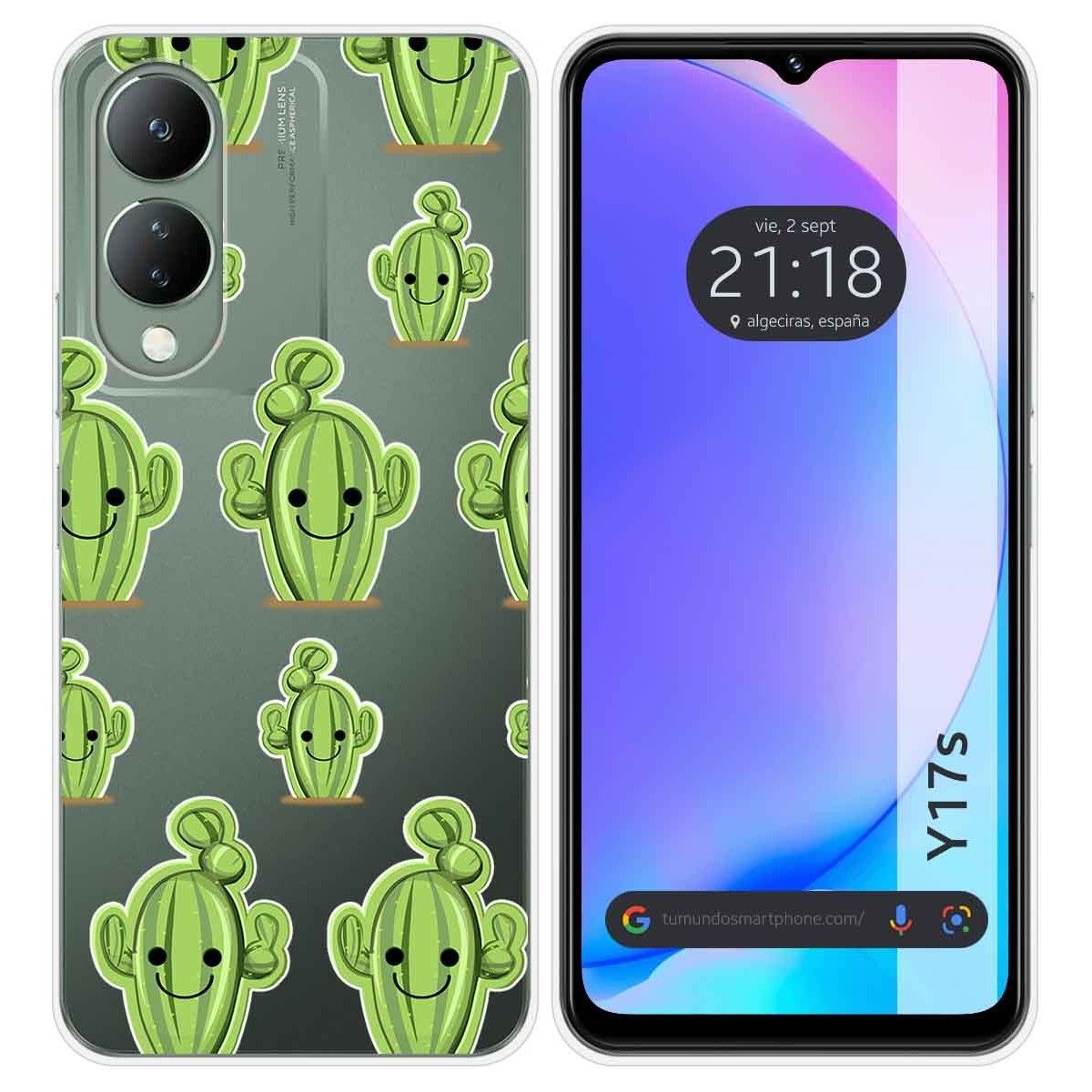 Funda Silicona Transparente para Vivo Y17s diseño Cactus Dibujos