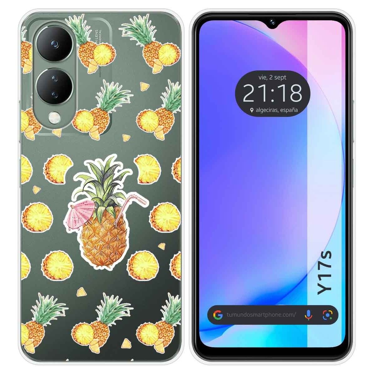 Funda Silicona Transparente para Vivo Y17s diseño Piña Dibujos