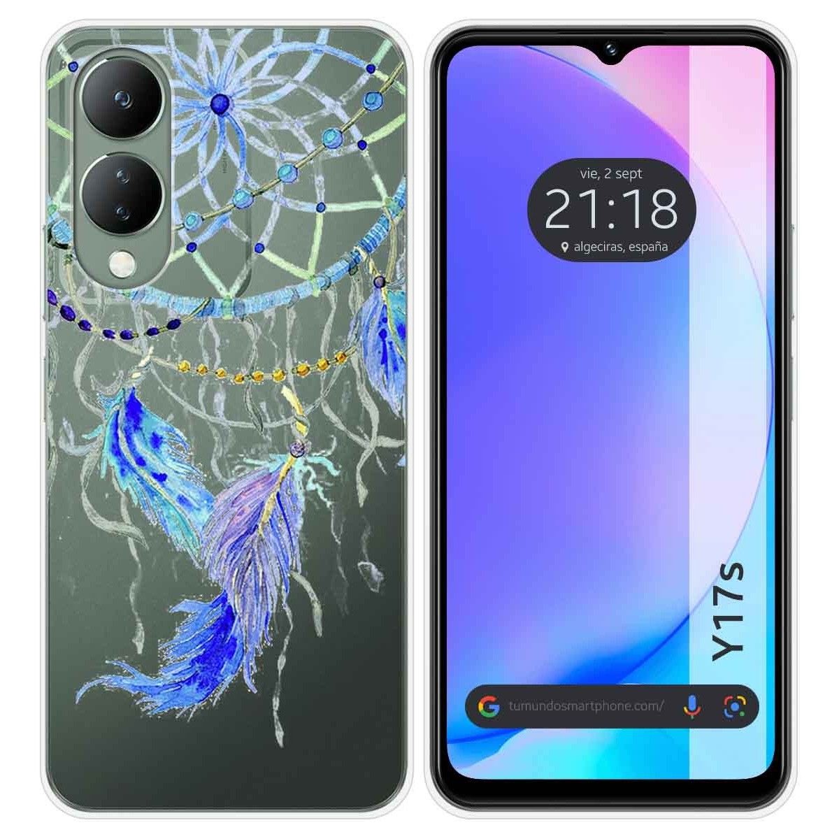 Funda Silicona Transparente para Vivo Y17s diseño Plumas Dibujos