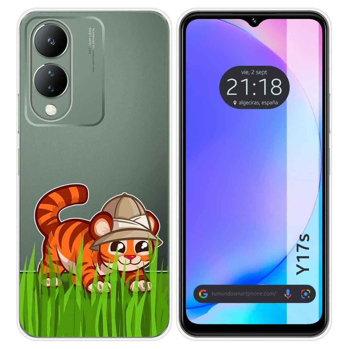 Funda Silicona Transparente para Vivo Y17s diseño Tigre Dibujos