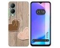 Funda Silicona para Vivo Y17s diseño Corazones Madera Dibujos