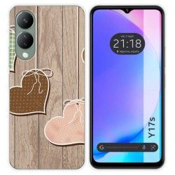 Funda Silicona para Vivo Y17s diseño Corazones Madera Dibujos