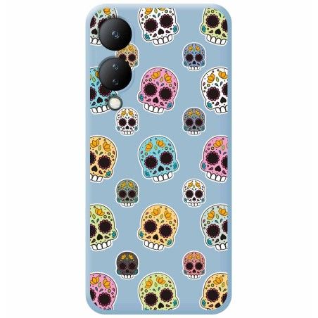Funda Silicona Líquida Azul para Vivo Y17s diseño Catrina Dibujos