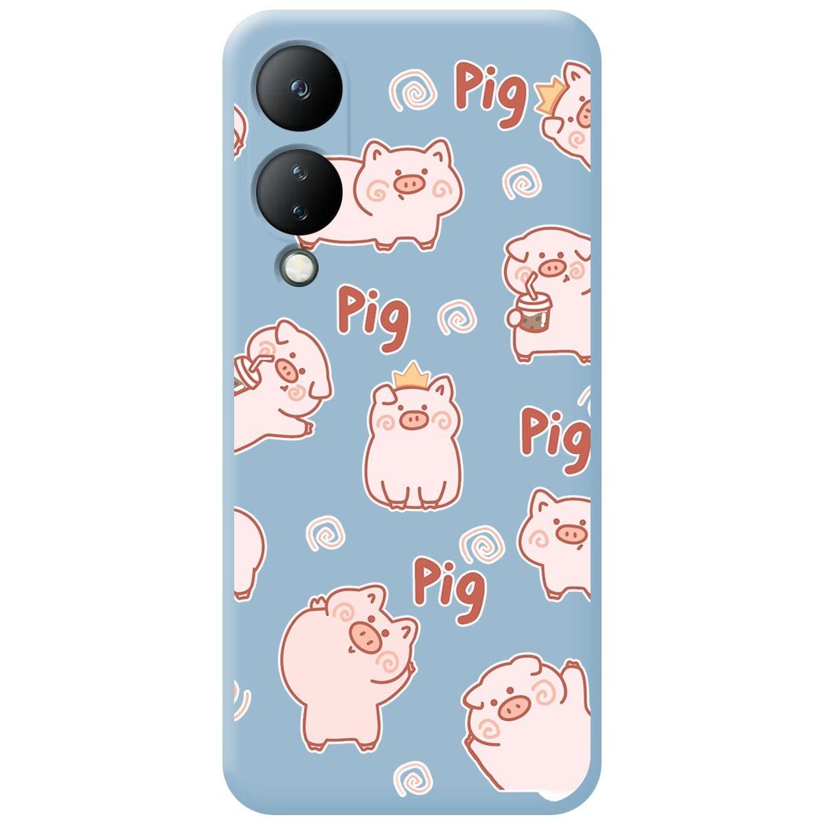 Funda Silicona Líquida Azul para Vivo Y17s diseño Cerdos Dibujos
