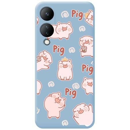 Funda Silicona Líquida Azul para Vivo Y17s diseño Cerdos Dibujos