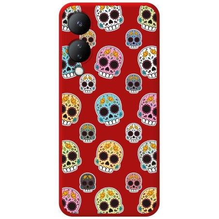 Funda Silicona Líquida Roja para Vivo Y17s diseño Catrina Dibujos