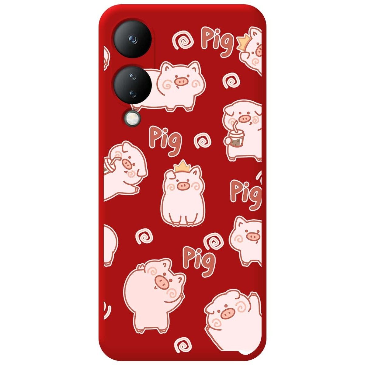 Funda Silicona Líquida Roja para Vivo Y17s diseño Cerdos Dibujos