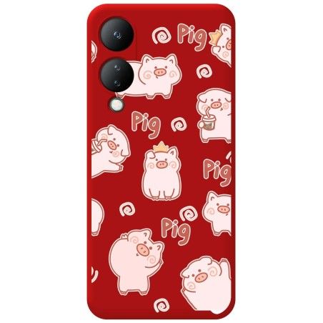 Funda Silicona Líquida Roja para Vivo Y17s diseño Cerdos Dibujos