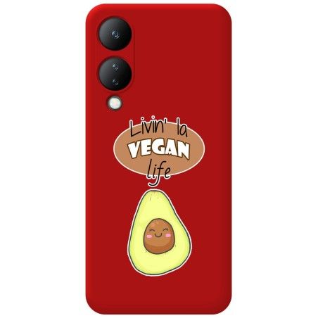 Funda Silicona Líquida Roja para Vivo Y17s diseño Vegan Life Dibujos