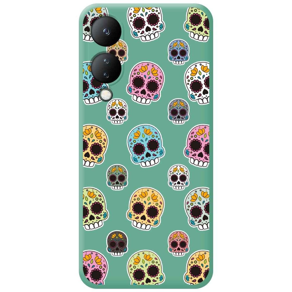 Funda Silicona Líquida Verde para Vivo Y17s diseño Catrina Dibujos