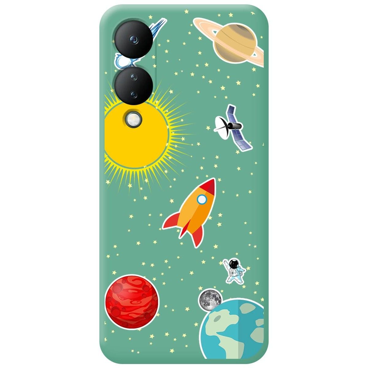 Funda Silicona Líquida Verde para Vivo Y17s diseño Espacio Dibujos