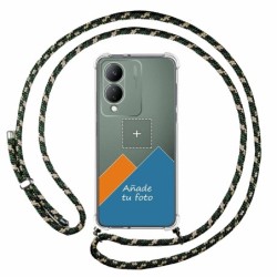 Personaliza tu Funda Colgante Transparente para Vivo Y17s con Cordon Verde / Dorado Dibujo Personalizada