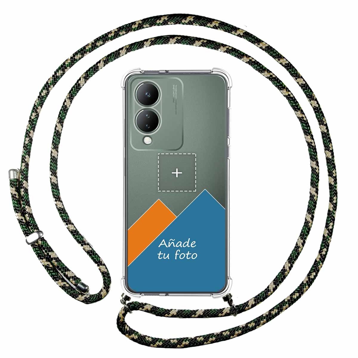 Personaliza tu Funda Colgante Transparente para Vivo Y17s con Cordon Verde / Dorado Dibujo Personalizada