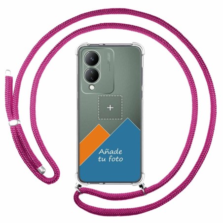 Personaliza tu Funda Colgante Transparente para Vivo Y17s con Cordon Rosa Fucsia Dibujo Personalizada