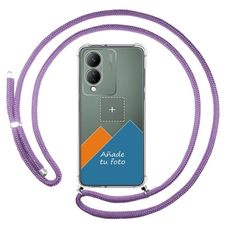 Personaliza tu Funda Colgante Transparente para Vivo Y17s con Cordon Morado Dibujo Personalizada