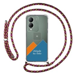 Personaliza tu Funda Colgante Transparente para Vivo Y17s con Cordon Rosa / Dorado Dibujo Personalizada