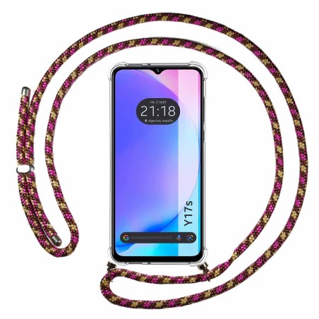 Funda Colgante Transparente para Vivo Y17s con Cordon Rosa / Dorado