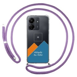 Personaliza tu Funda Colgante Transparente para Xiaomi Redmi 13C con Cordon Morado Dibujo Personalizada