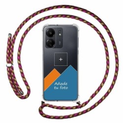 Personaliza tu Funda Colgante Transparente para Xiaomi Redmi 13C con Cordon Rosa / Dorado Dibujo Personalizada